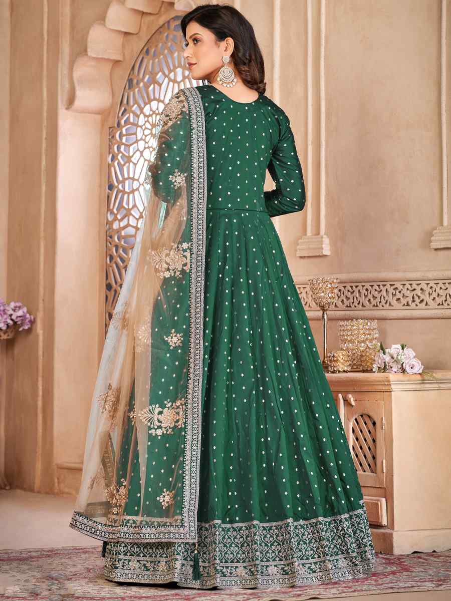 Green Taffeta Butti Embroidered Party Wedding Anarkali Salwar Kameez