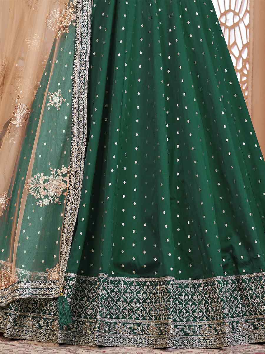 Green Taffeta Butti Embroidered Party Wedding Anarkali Salwar Kameez