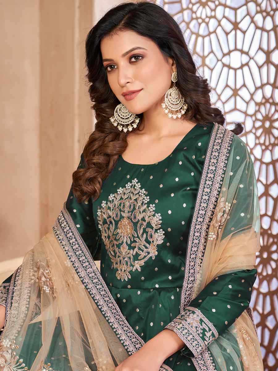 Green Taffeta Butti Embroidered Party Wedding Anarkali Salwar Kameez