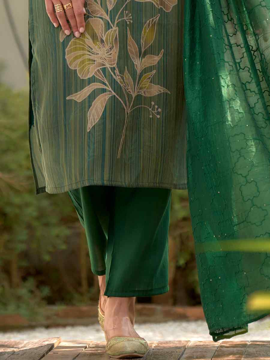 Green Tissue Embroidered Party Wedding Ready Pant Salwar Kameez