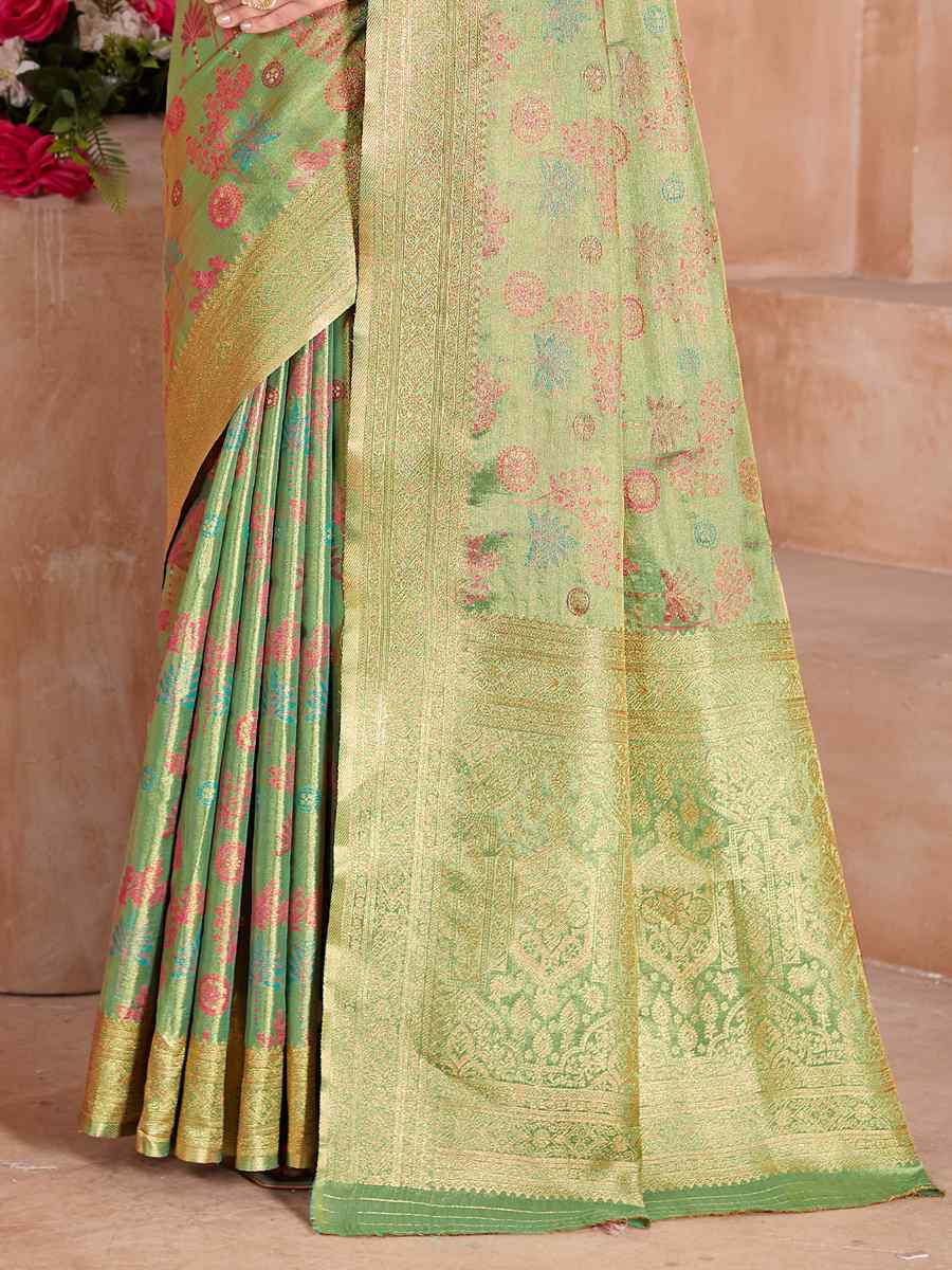 Green Tissue Silk Handwoven Festival Wedding Fancy Heavy Border Saree