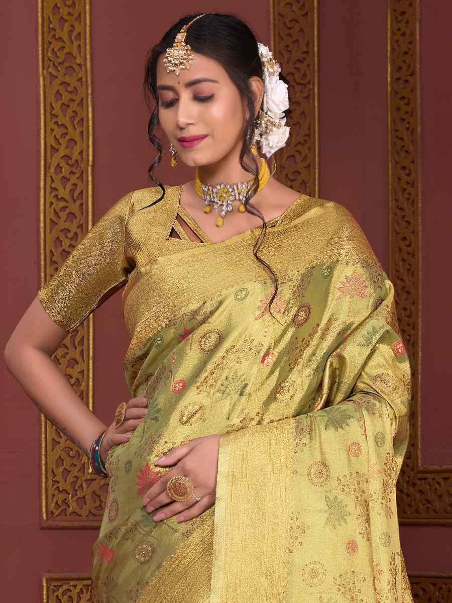 Green Tissue Silk Handwoven Festival Wedding Fancy Heavy Border Saree