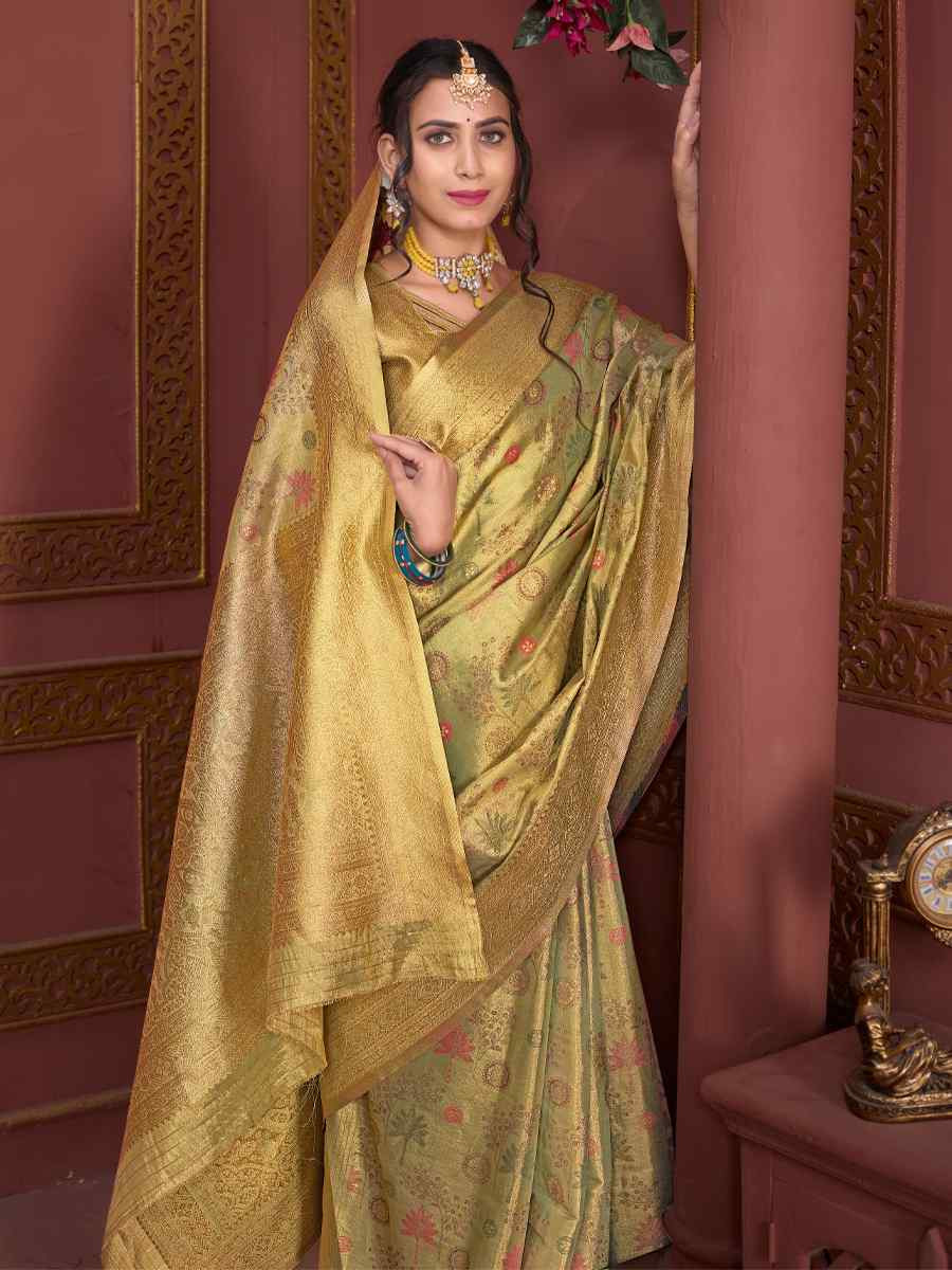 Green Tissue Silk Handwoven Festival Wedding Fancy Heavy Border Saree