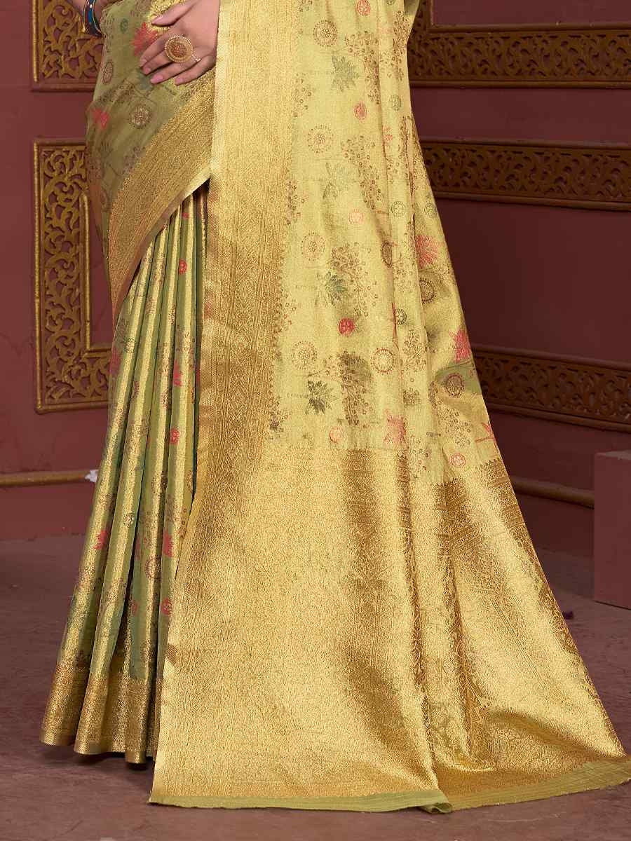 Green Tissue Silk Handwoven Festival Wedding Fancy Heavy Border Saree