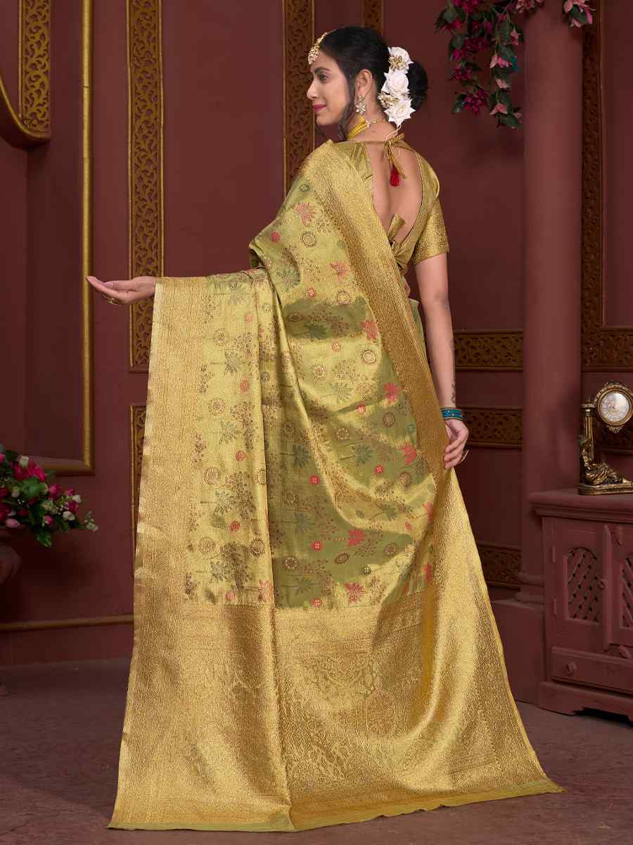Green Tissue Silk Handwoven Festival Wedding Fancy Heavy Border Saree