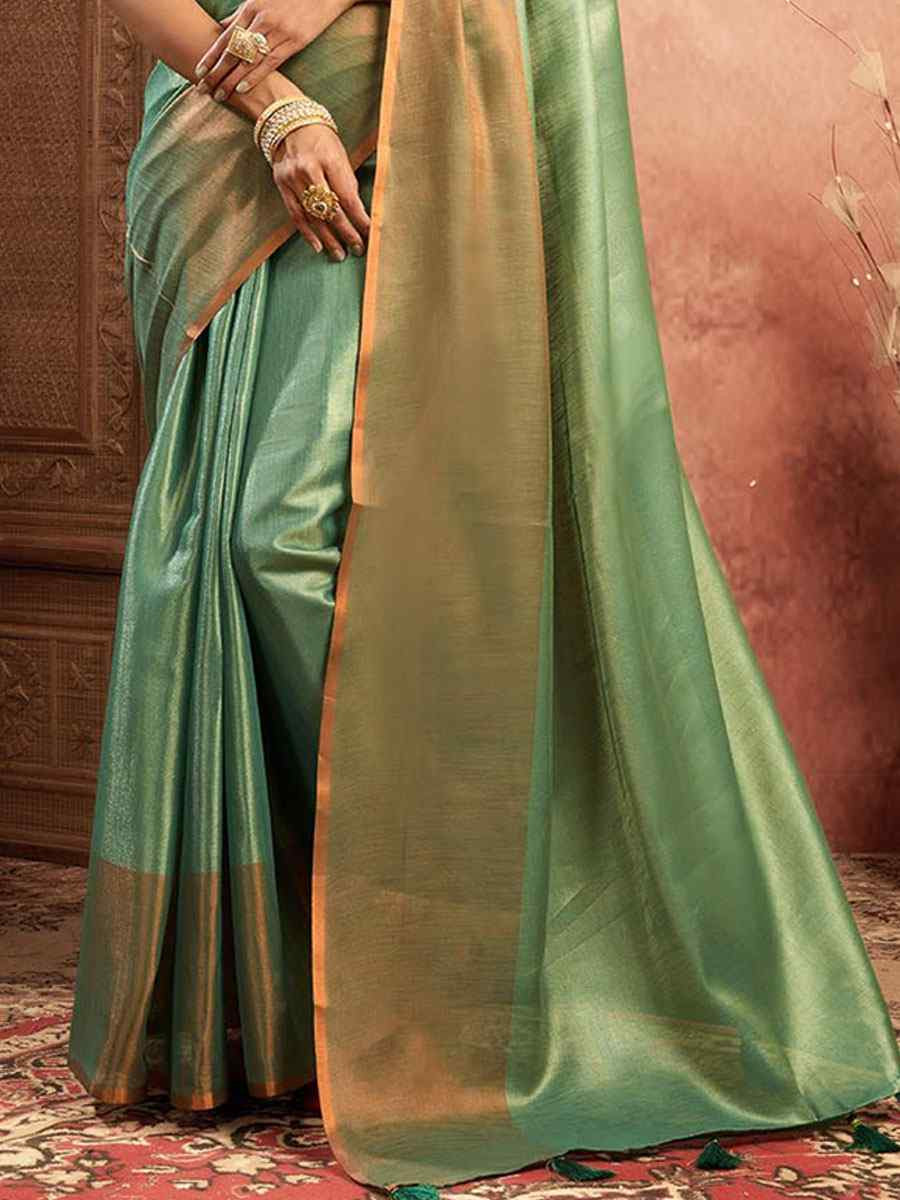 Green Tissue Silk Handwoven Festival Wedding Fancy Heavy Border Saree