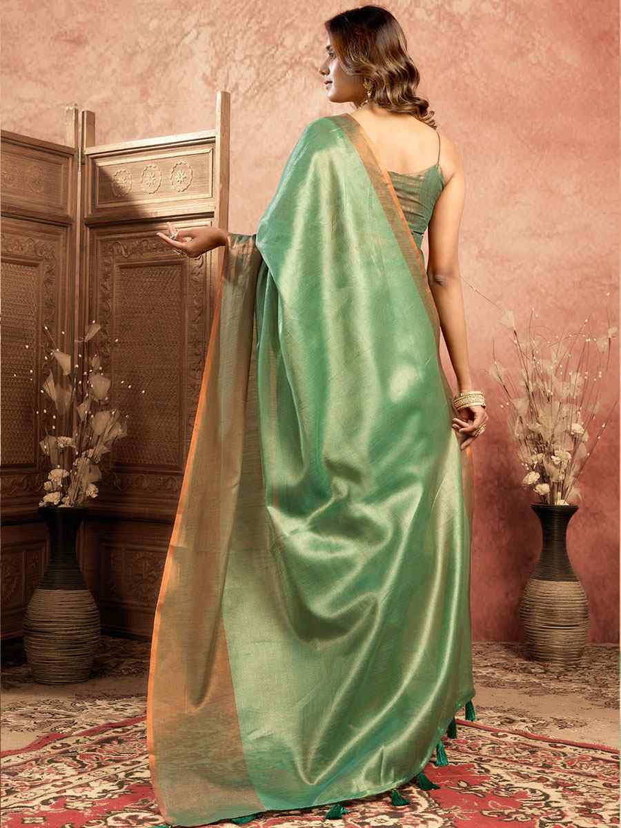 Green Tissue Silk Handwoven Festival Wedding Fancy Heavy Border Saree