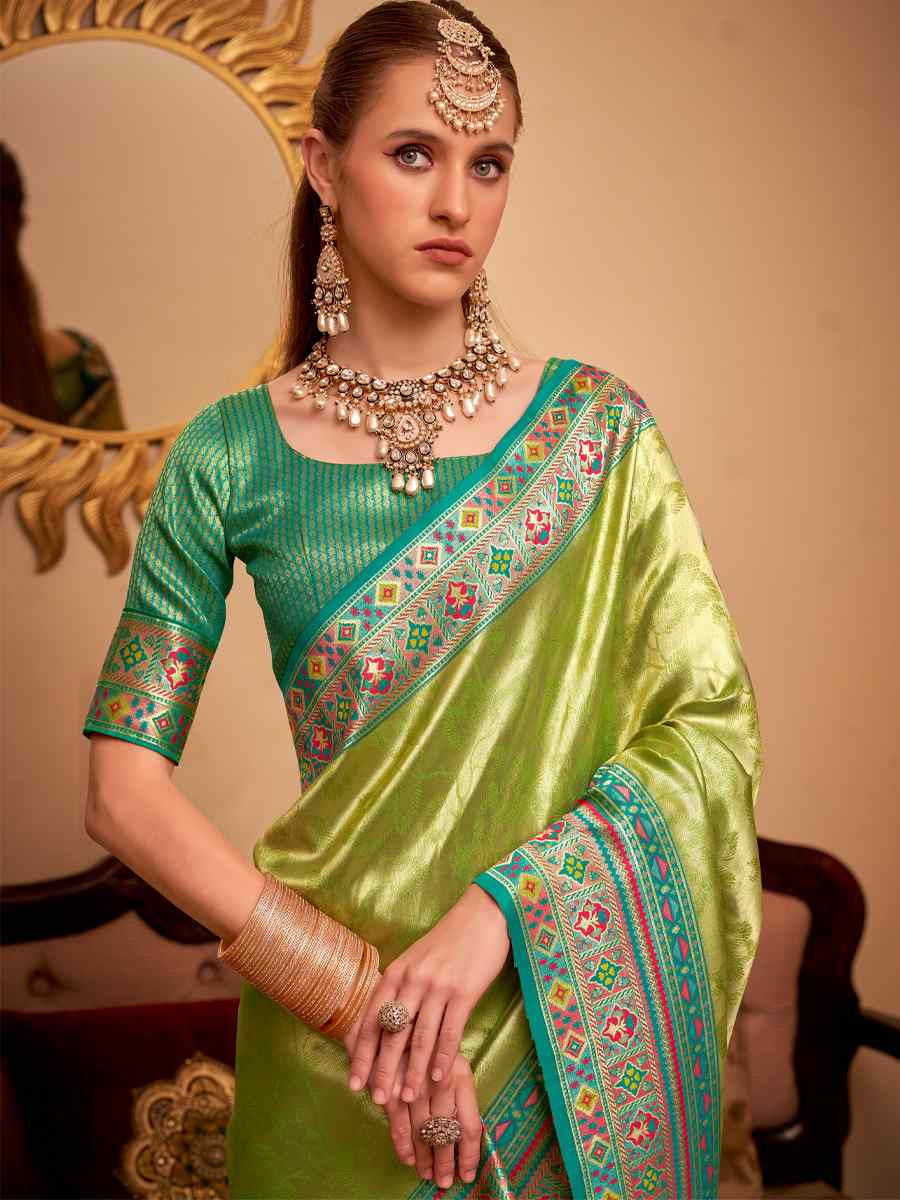 Green Tissue Silk Handwoven Traditional Bridal Reception Festival Wedding Fancy Heavy Border Saree