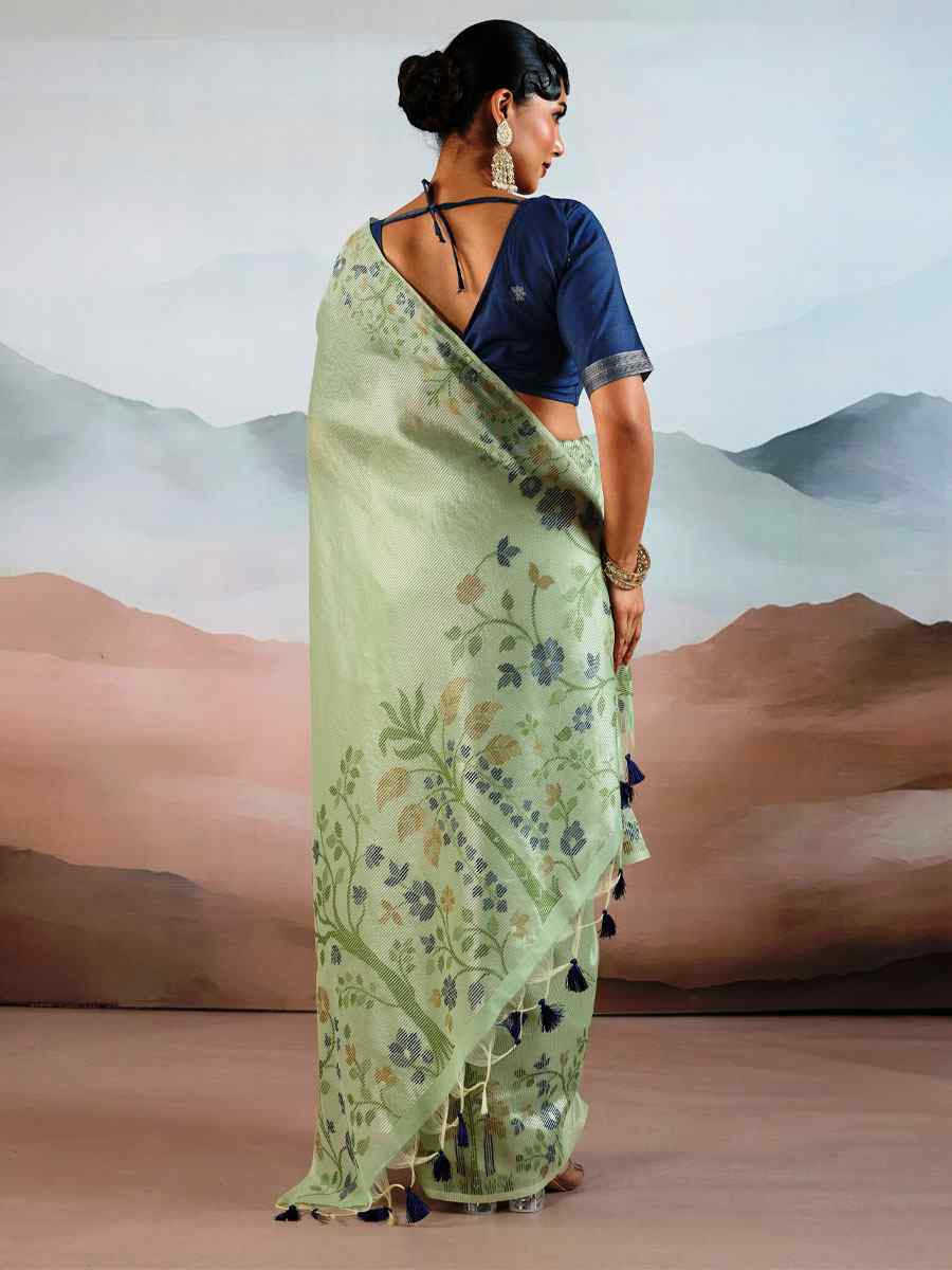 Green Tissue Silk Handwoven Traditional Casual Reception Festival Wedding Fancy Heavy Border Saree