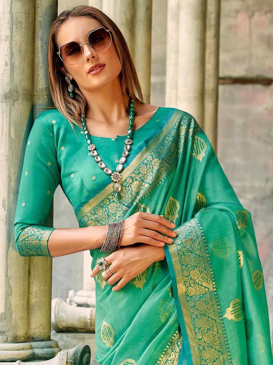 Green Tissue Silk Handwoven Wedding Festival Heavy Border Saree
