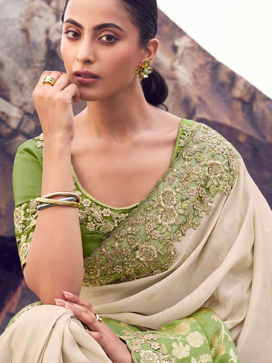 Green Tissue Silk With Jacquard Embroidery Bridal Reception Festival Wedding Fancy Heavy Border Saree