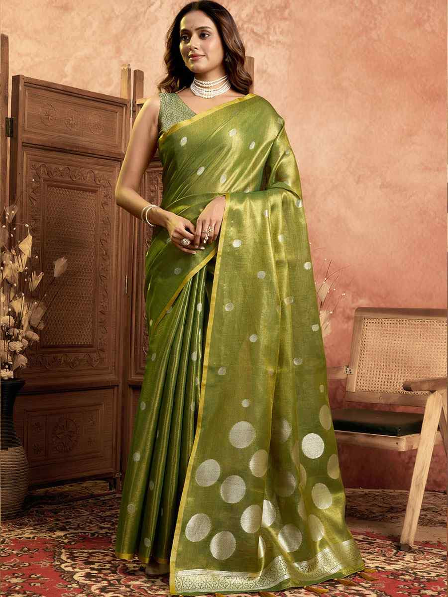 Green Tissuse Silk Handwoven Festival Wedding Fancy Heavy Border Saree