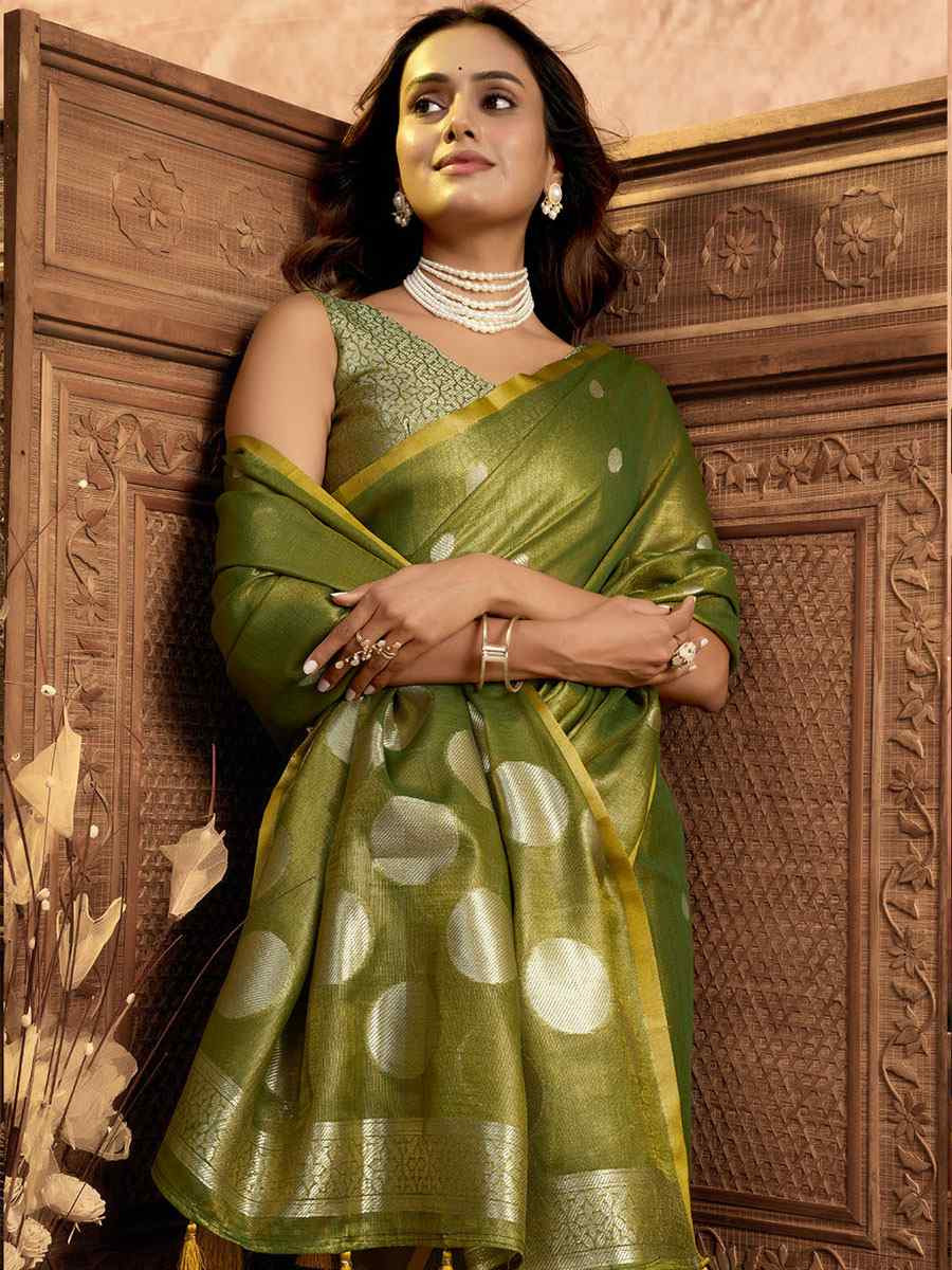 Green Tissuse Silk Handwoven Festival Wedding Fancy Heavy Border Saree