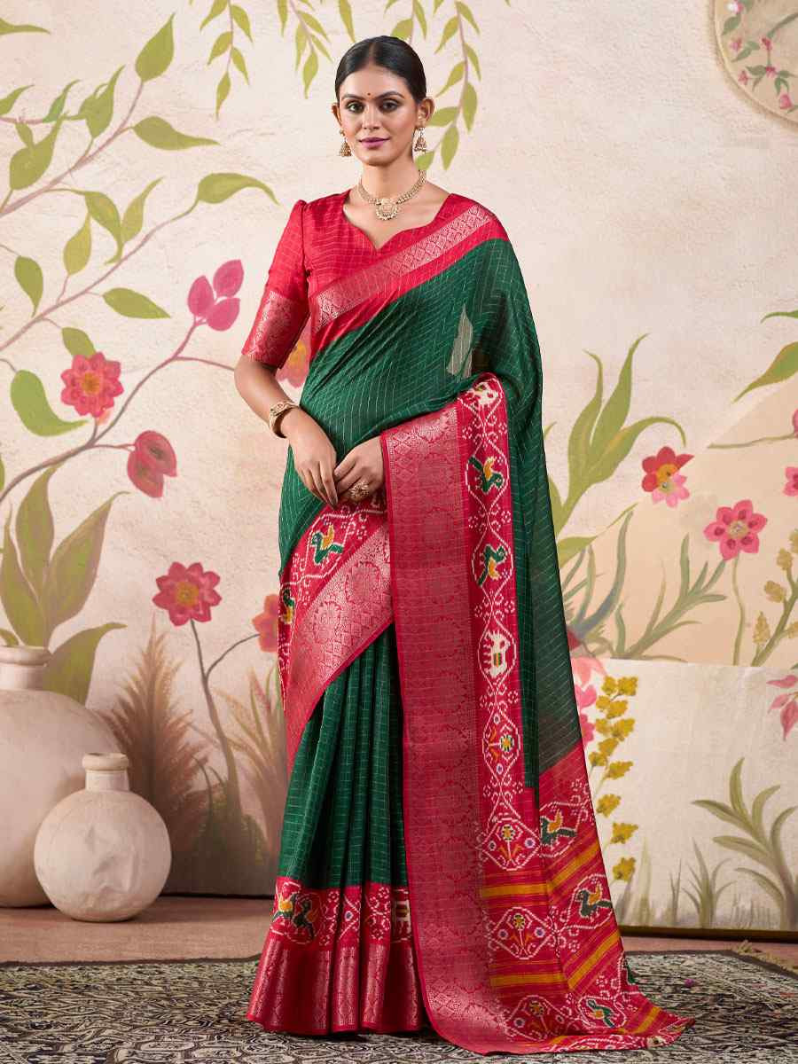 Green Tussar Silk Handwoven Festival Wedding Fancy Heavy Border Saree