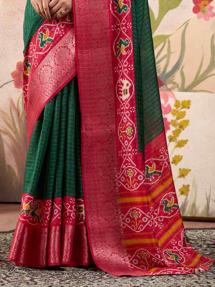 Green Tussar Silk Handwoven Festival Wedding Fancy Heavy Border Saree