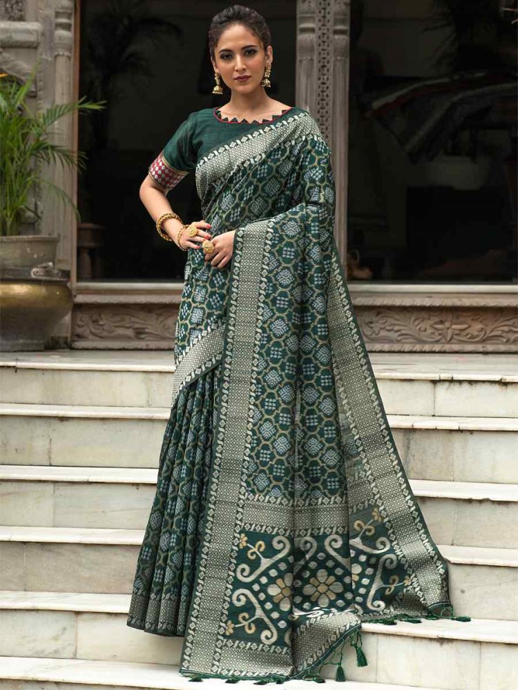 Green Tussar Silk Handwoven Party Festival Heavy Border Saree