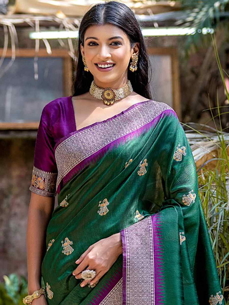 Green Tussar Silk Handwoven Wedding Festival Heavy Border Saree