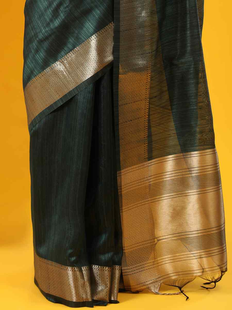 Green Tussar Silk Handwoven Wedding Festival Heavy Border Saree