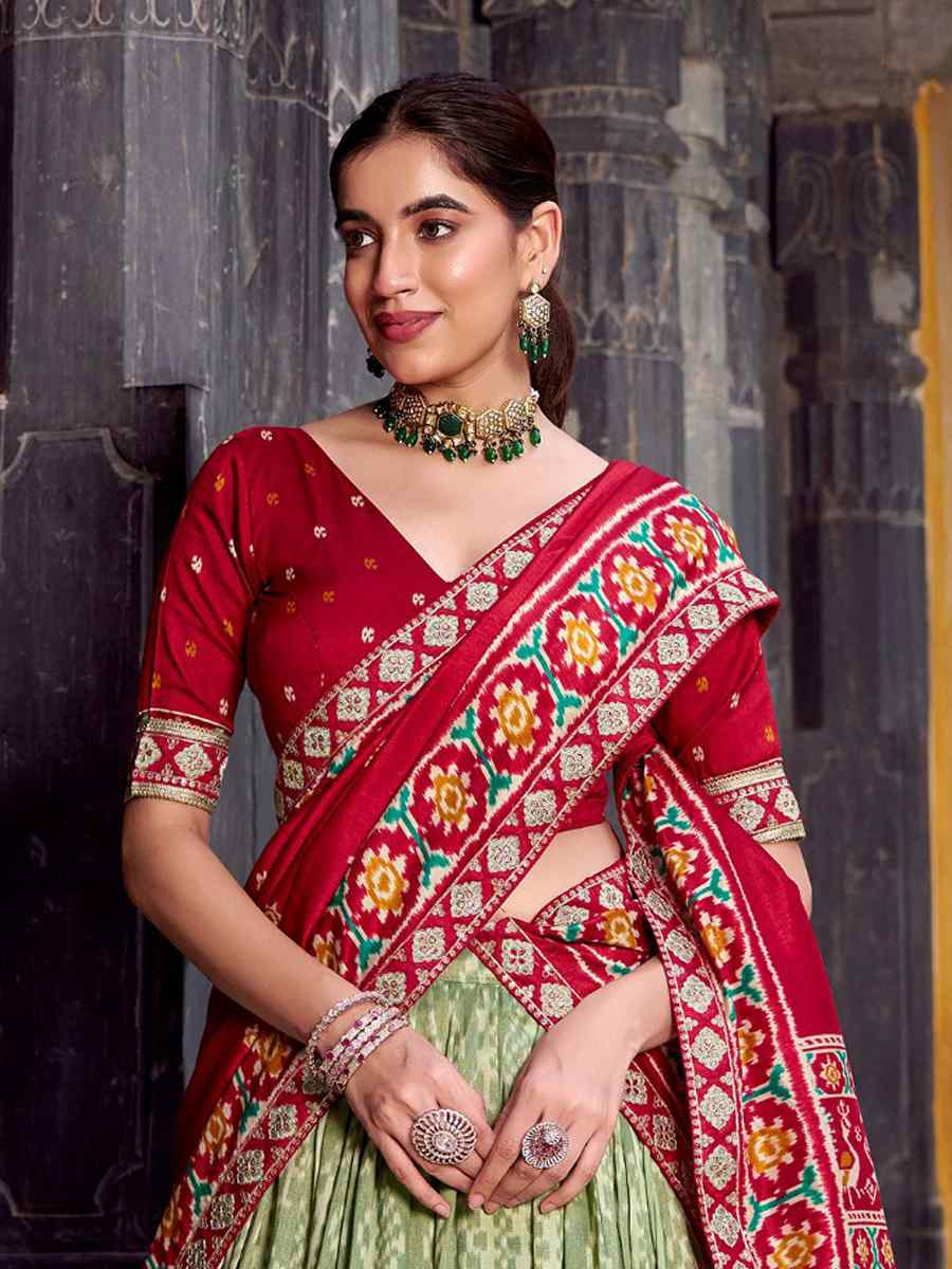 Green Tussar Silk Printed Festival Traditional Lehenga Choli