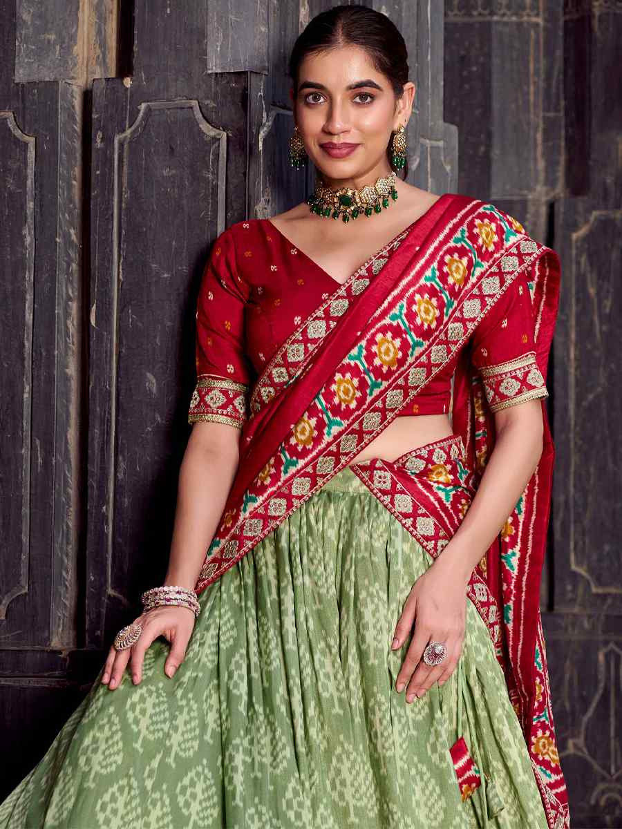 Green Tussar Silk Printed Festival Traditional Lehenga Choli