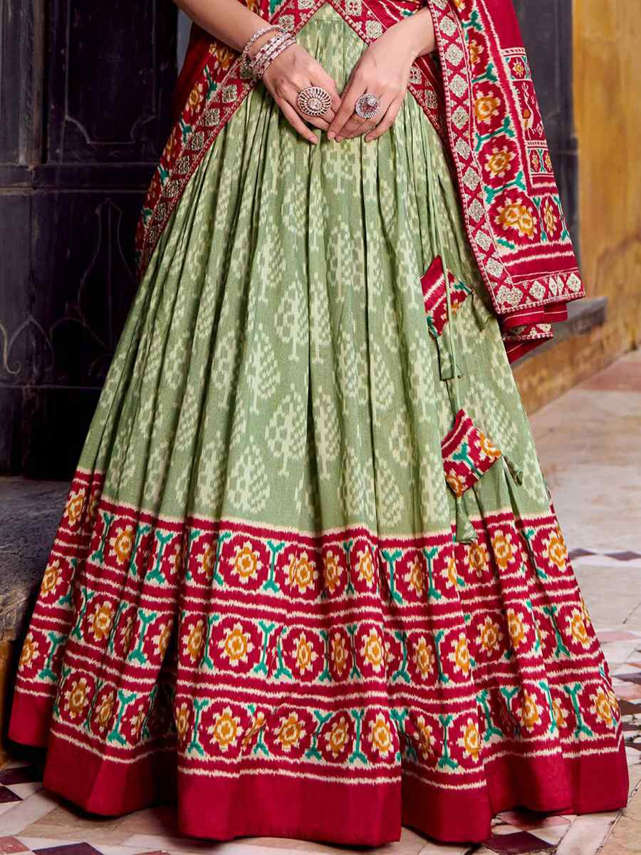 Green Tussar Silk Printed Festival Traditional Lehenga Choli