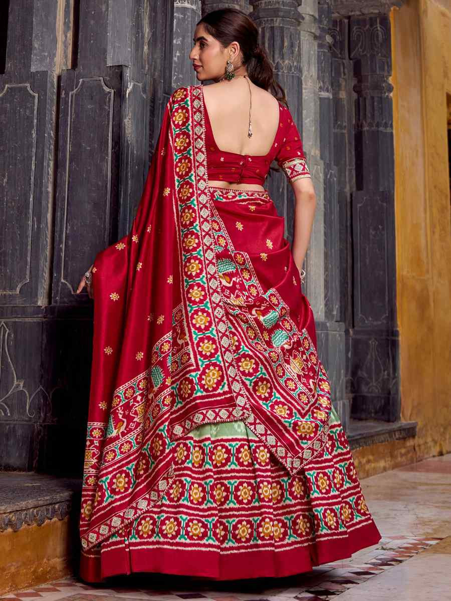 Green Tussar Silk Printed Festival Traditional Lehenga Choli