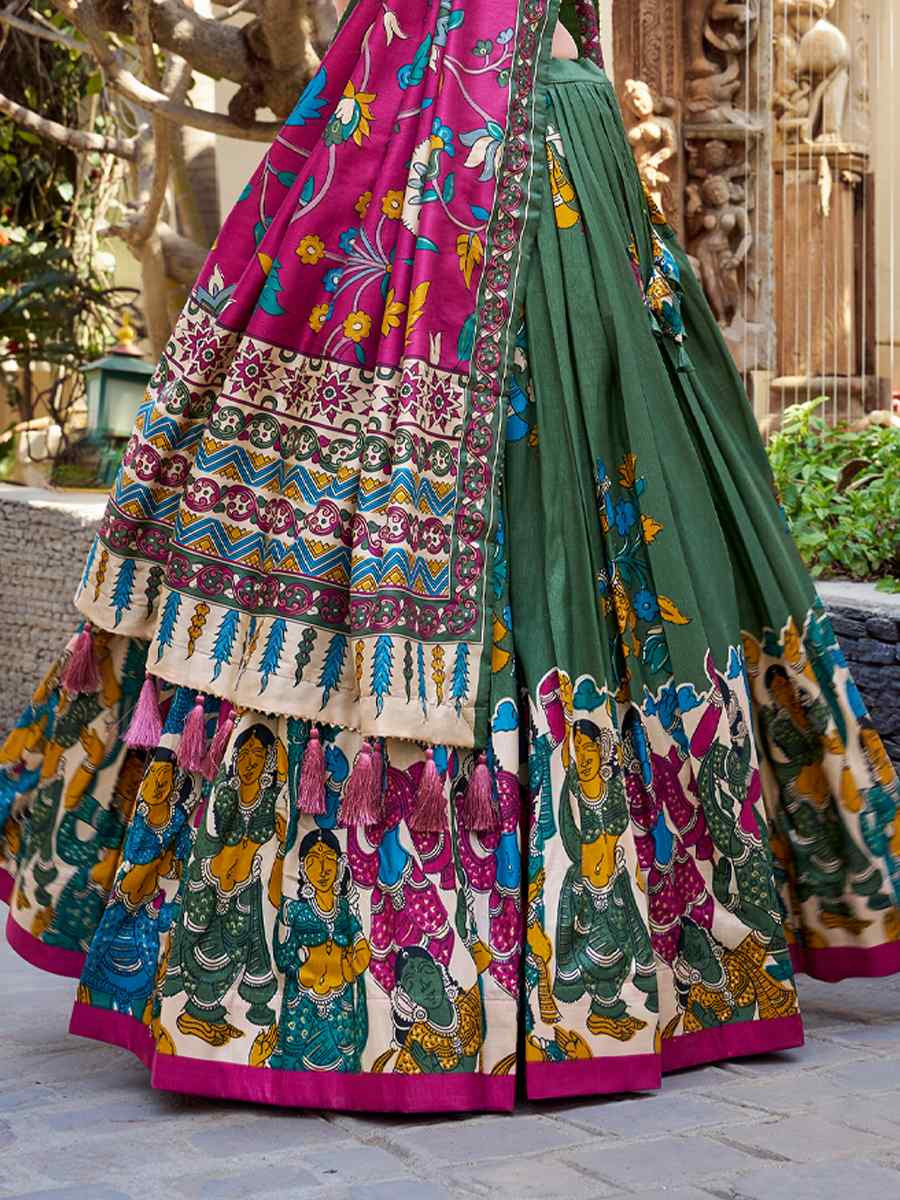 Green Tussar Silk Printed Reception Wedding Lehenga Choli