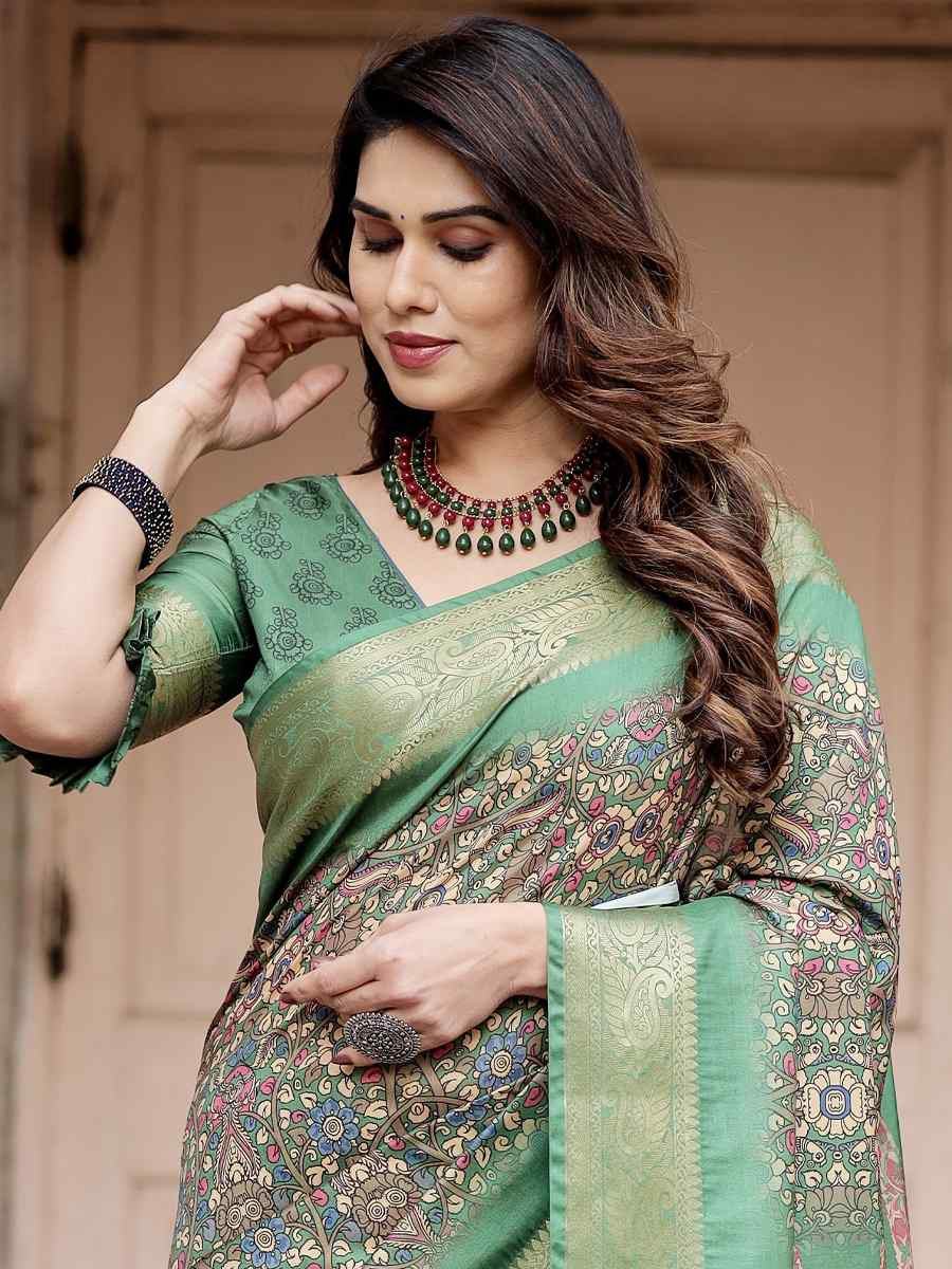 Green Tussar Silk Zari Handwoven Printed Casual Reception Festival Wedding Fancy Heavy Border Saree