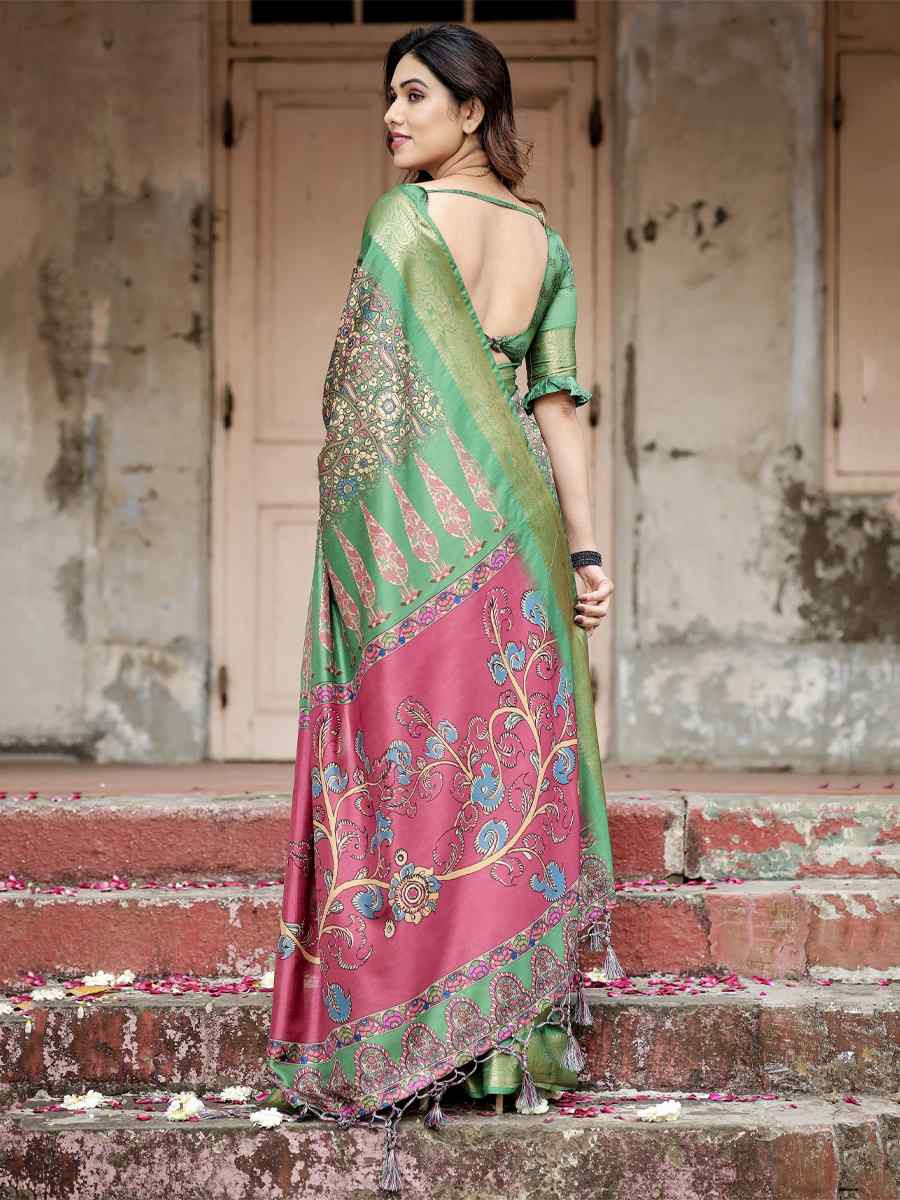 Green Tussar Silk Zari Handwoven Printed Casual Reception Festival Wedding Fancy Heavy Border Saree