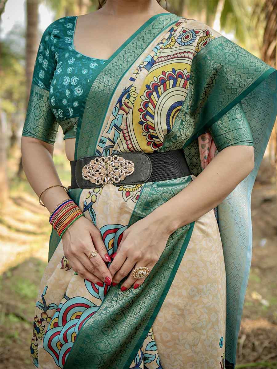 Green Tussar Silk Zari Handwoven Printed Casual Reception Festival Wedding Fancy Heavy Border Saree