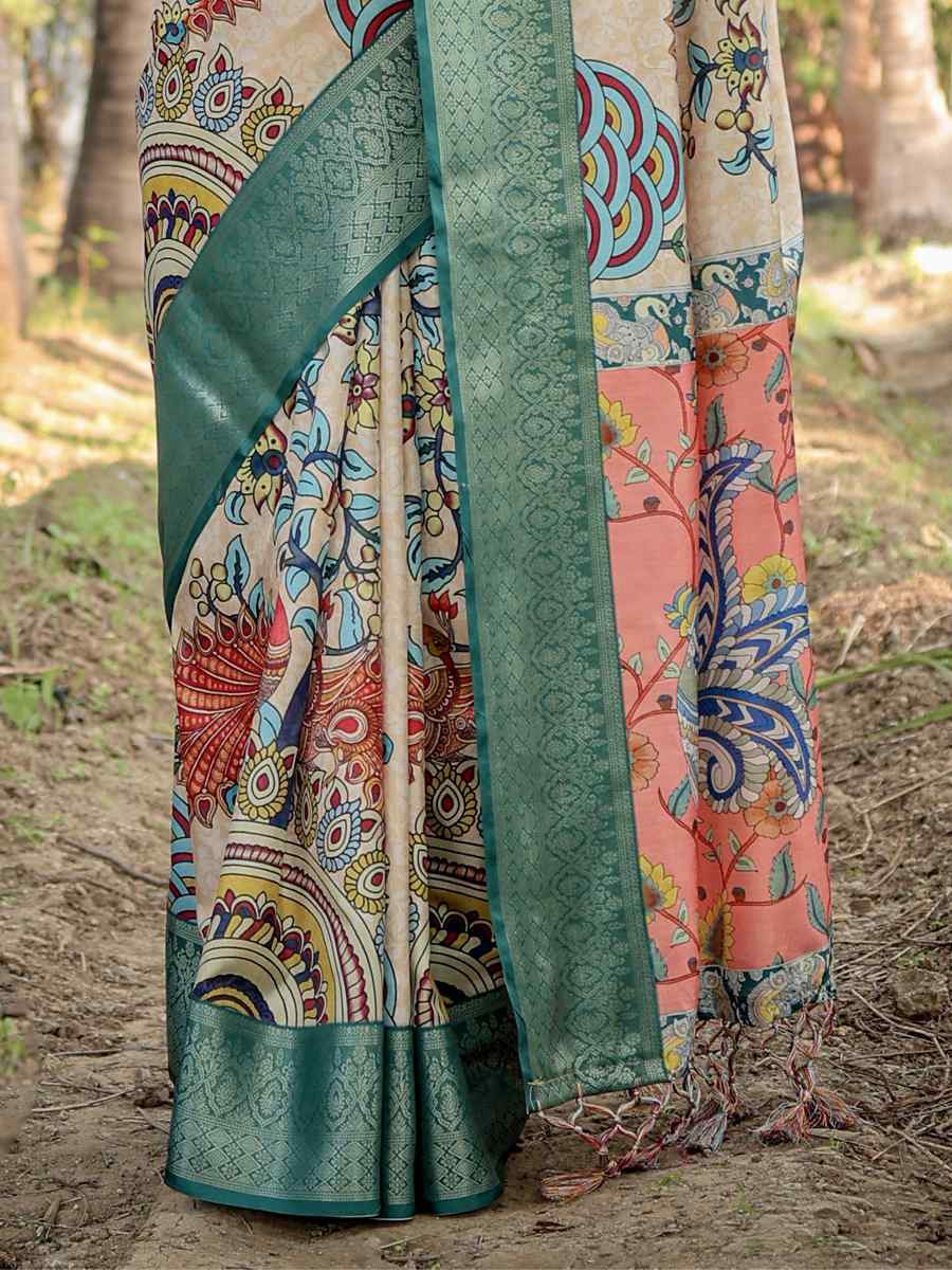 Green Tussar Silk Zari Handwoven Printed Casual Reception Festival Wedding Fancy Heavy Border Saree