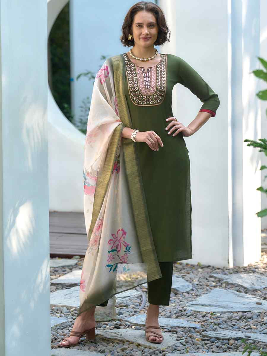 Green Vatican Silk Embroidered Party Wedding Ready Pant Salwar Kameez