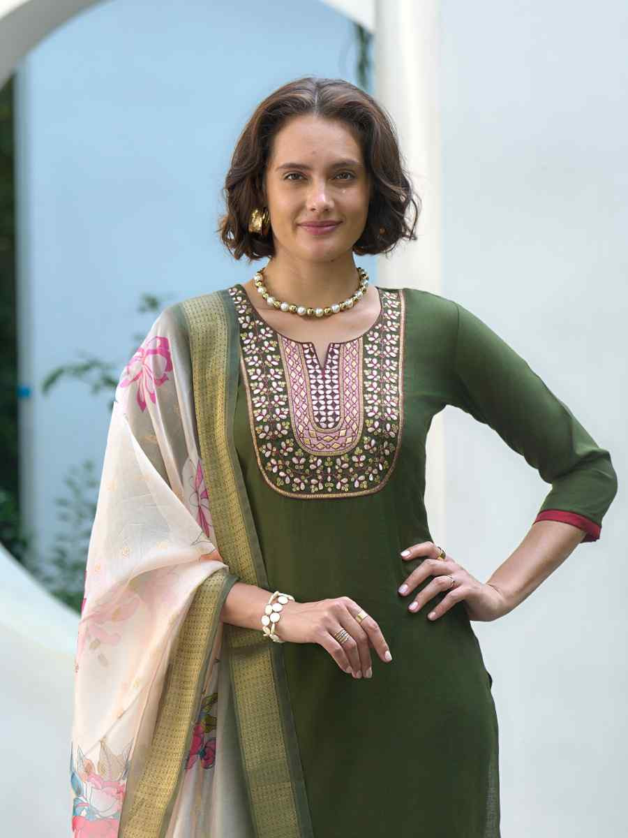 Green Vatican Silk Embroidered Party Wedding Ready Pant Salwar Kameez