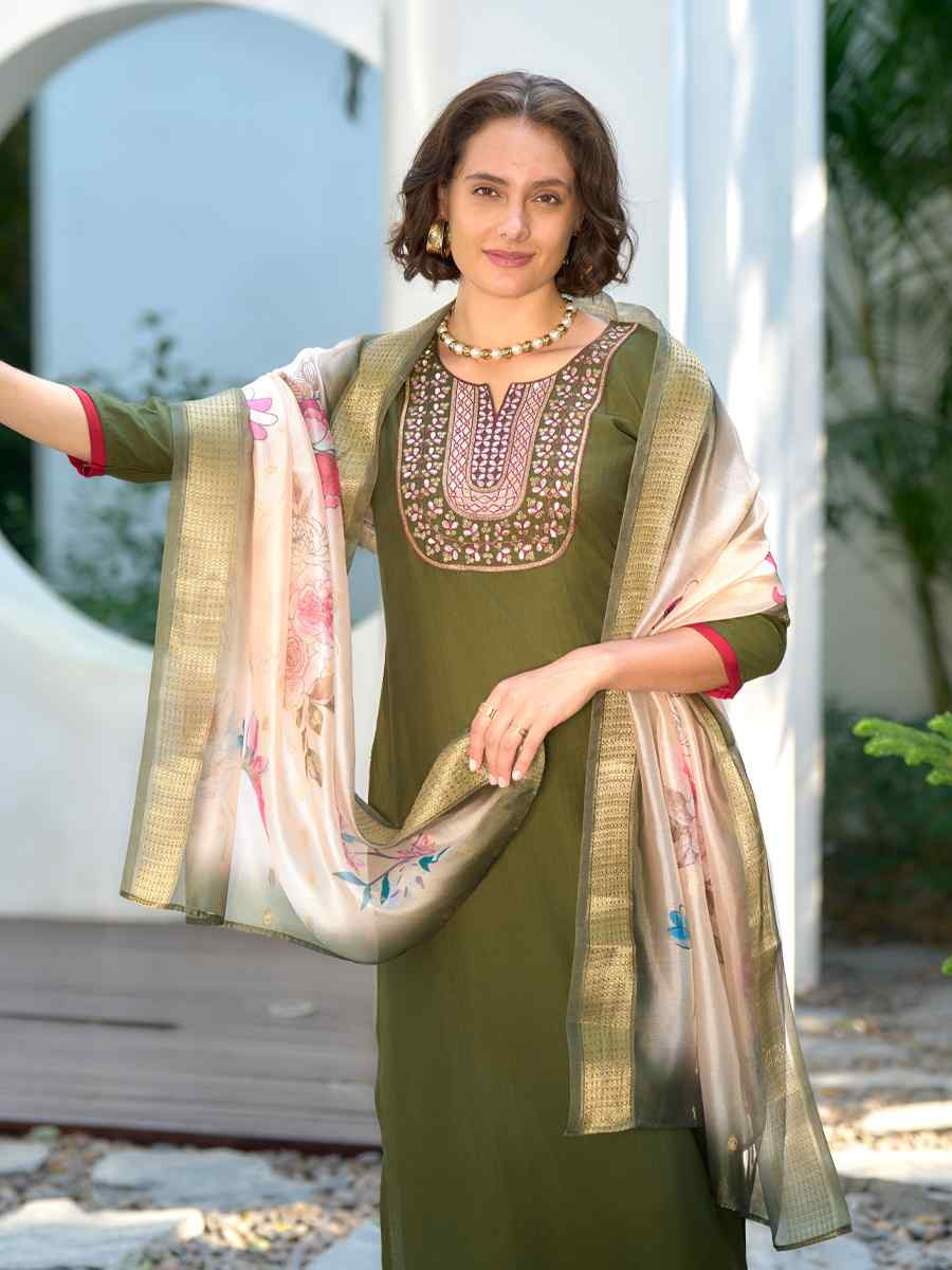 Green Vatican Silk Embroidered Party Wedding Ready Pant Salwar Kameez