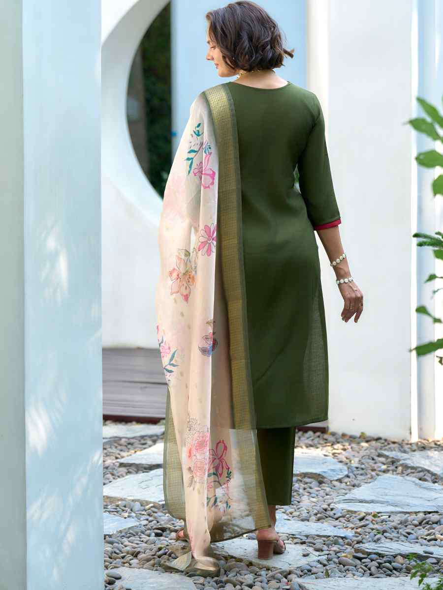 Green Vatican Silk Embroidered Party Wedding Ready Pant Salwar Kameez