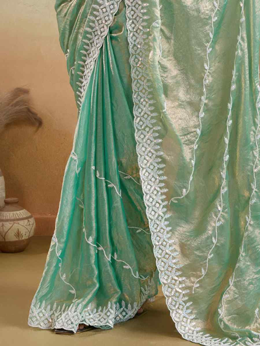 Green Velvet Chiffon Embroidery Traditional Bridal Reception Festival Wedding Fancy Heavy Border Saree
