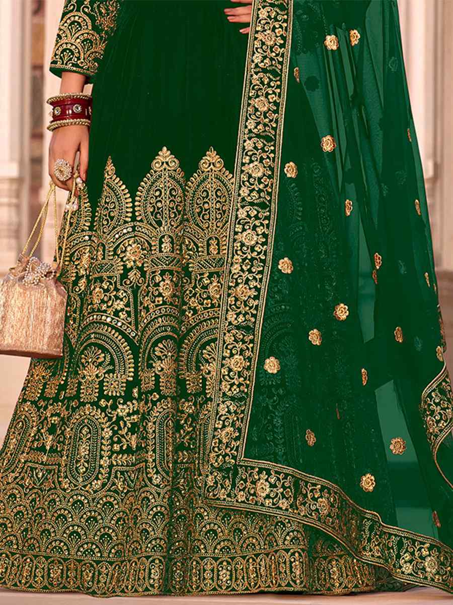Green Velvet Embroidered Engagement Wedding Anarkali Salwar Kameez