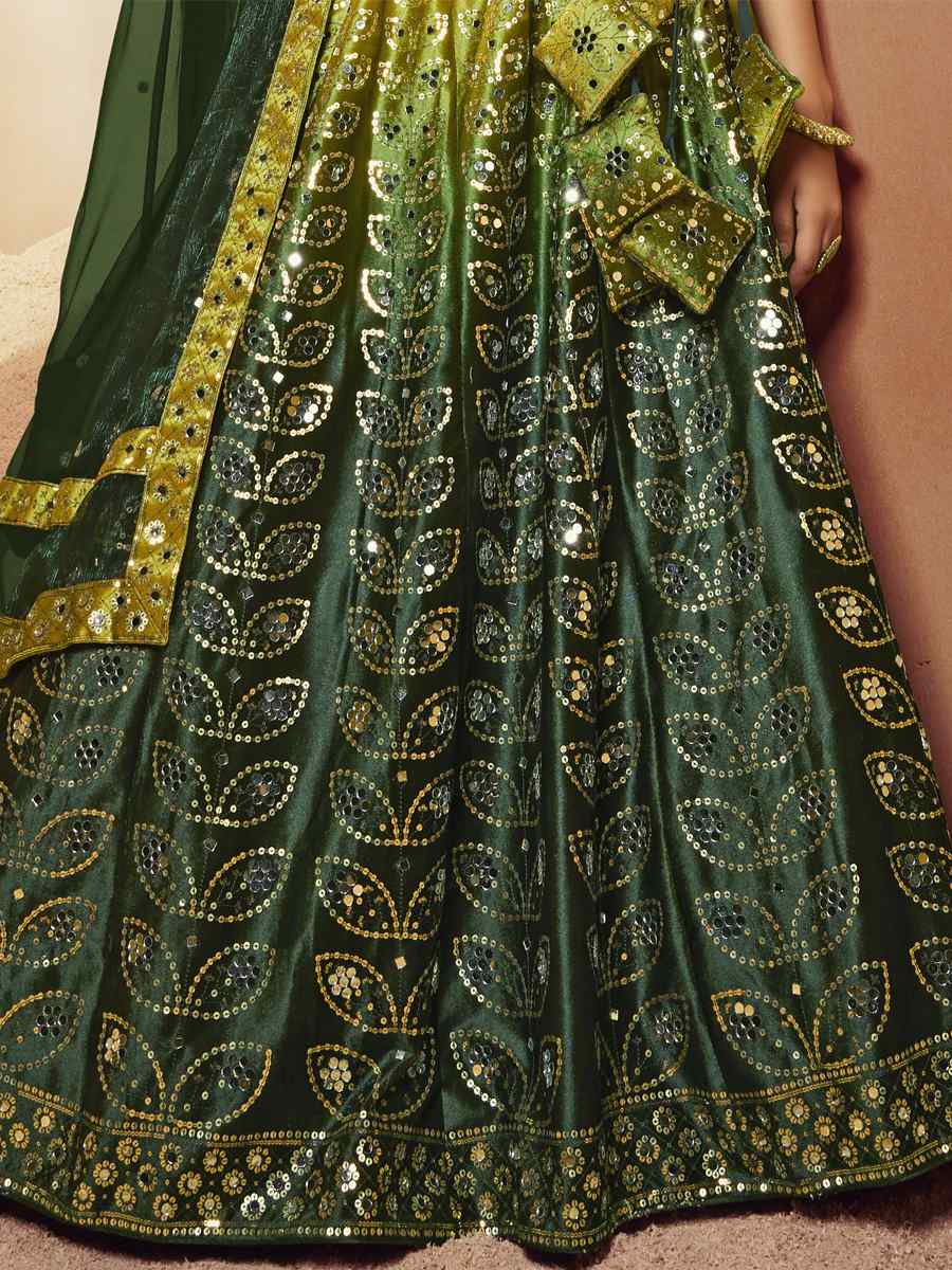 Green Velvet Embroidered Festival Party Wear Circular Lehenga Choli