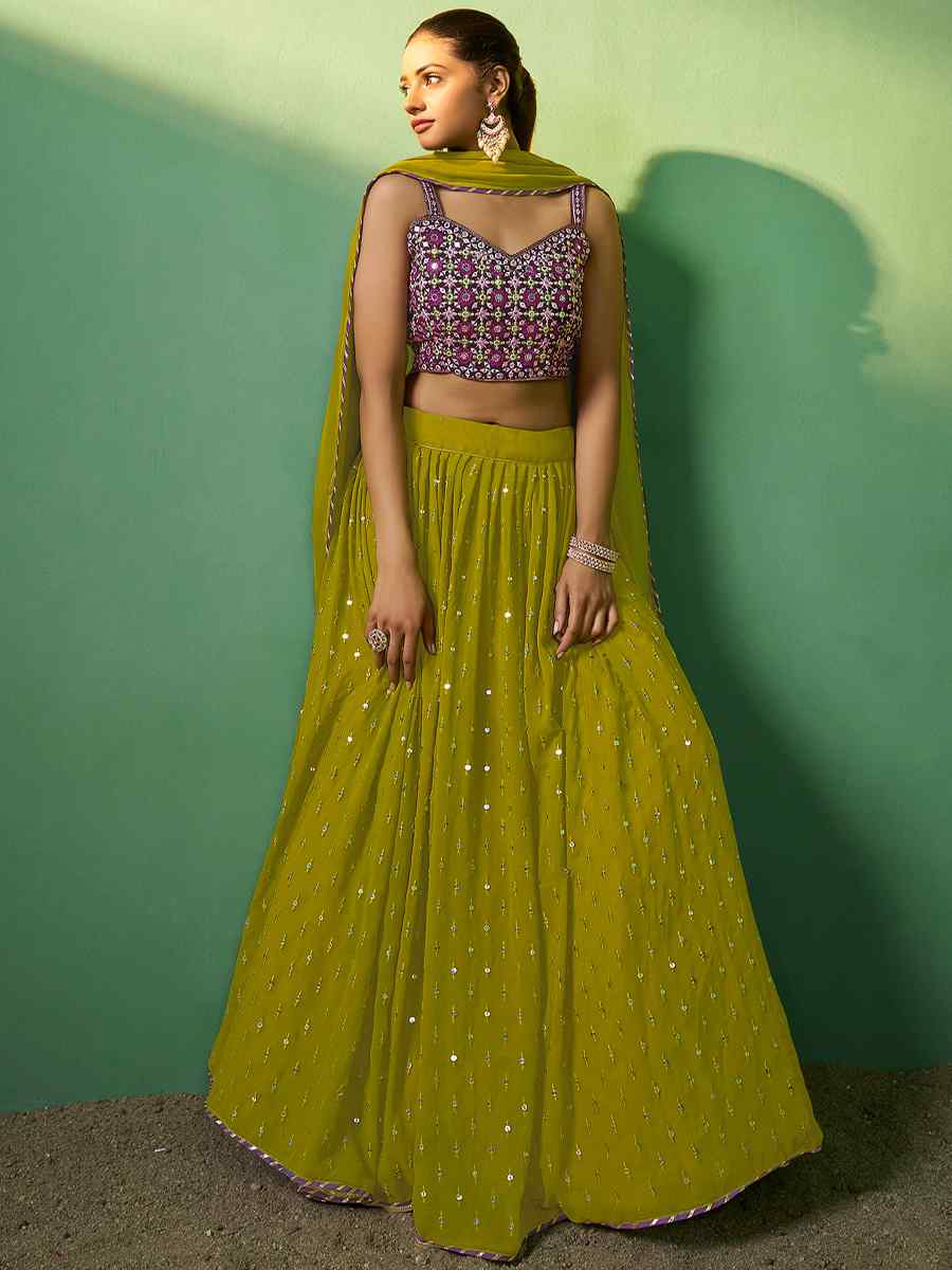 Green Velvet Embroidered Festival Wedding Circular Lehenga Choli