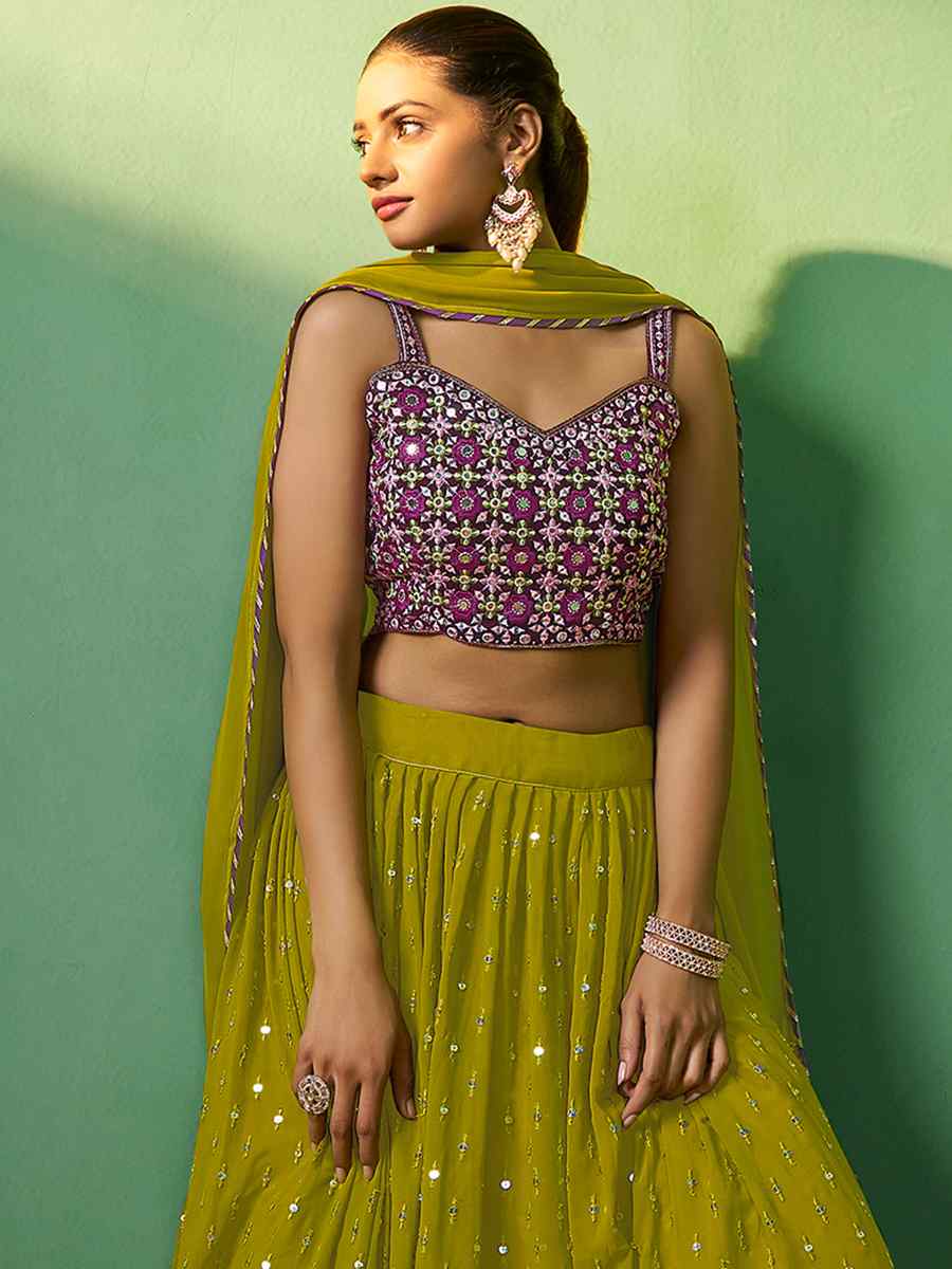 Green Velvet Embroidered Festival Wedding Circular Lehenga Choli