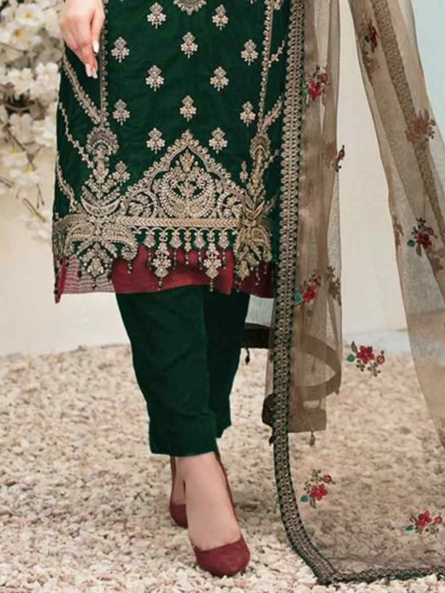 Green Velvet Embroidered Festival Wedding Pant Salwar Kameez