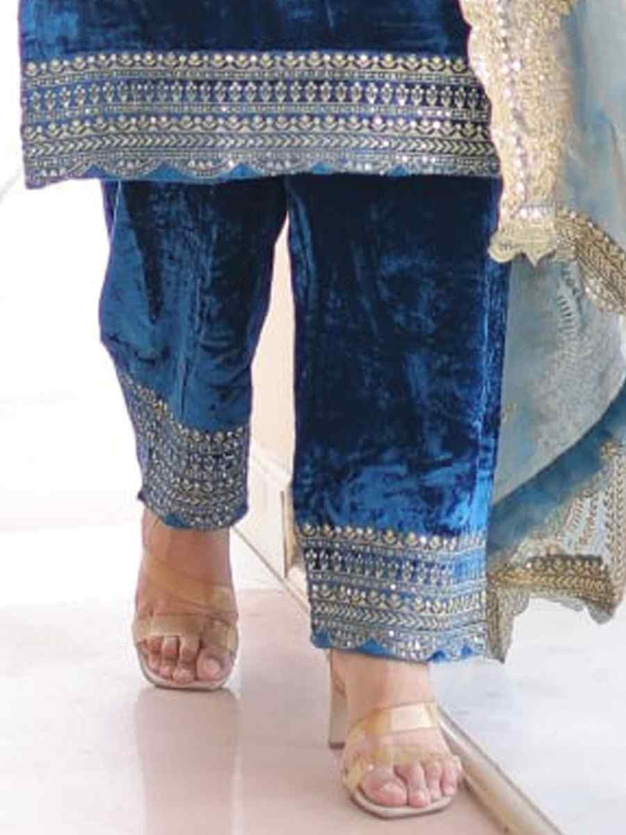 Green Velvet Embroidery Party Wedding Festival Casual Ready Pant Salwar Kameez