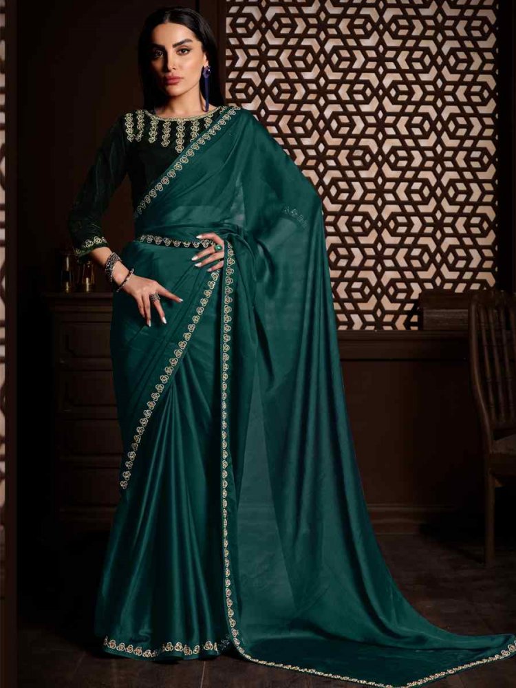 Green Velvet Handwoven Party Festival Classic Style Saree