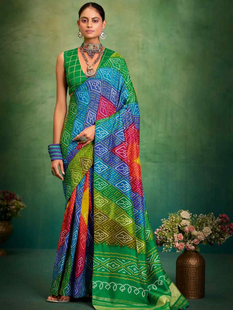 Image of Green Velvet Tussar Silk Printed Causal Reception Festival Wedding Fancy Classic Style Saree