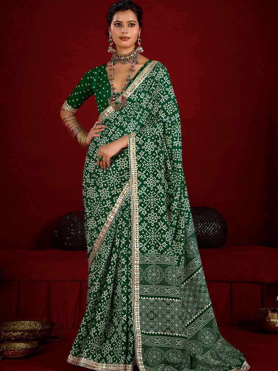 Green Velvet Tussar Silk Printed Embroidery Casual Reception Festival Wedding Fancy Classic Style Sarees