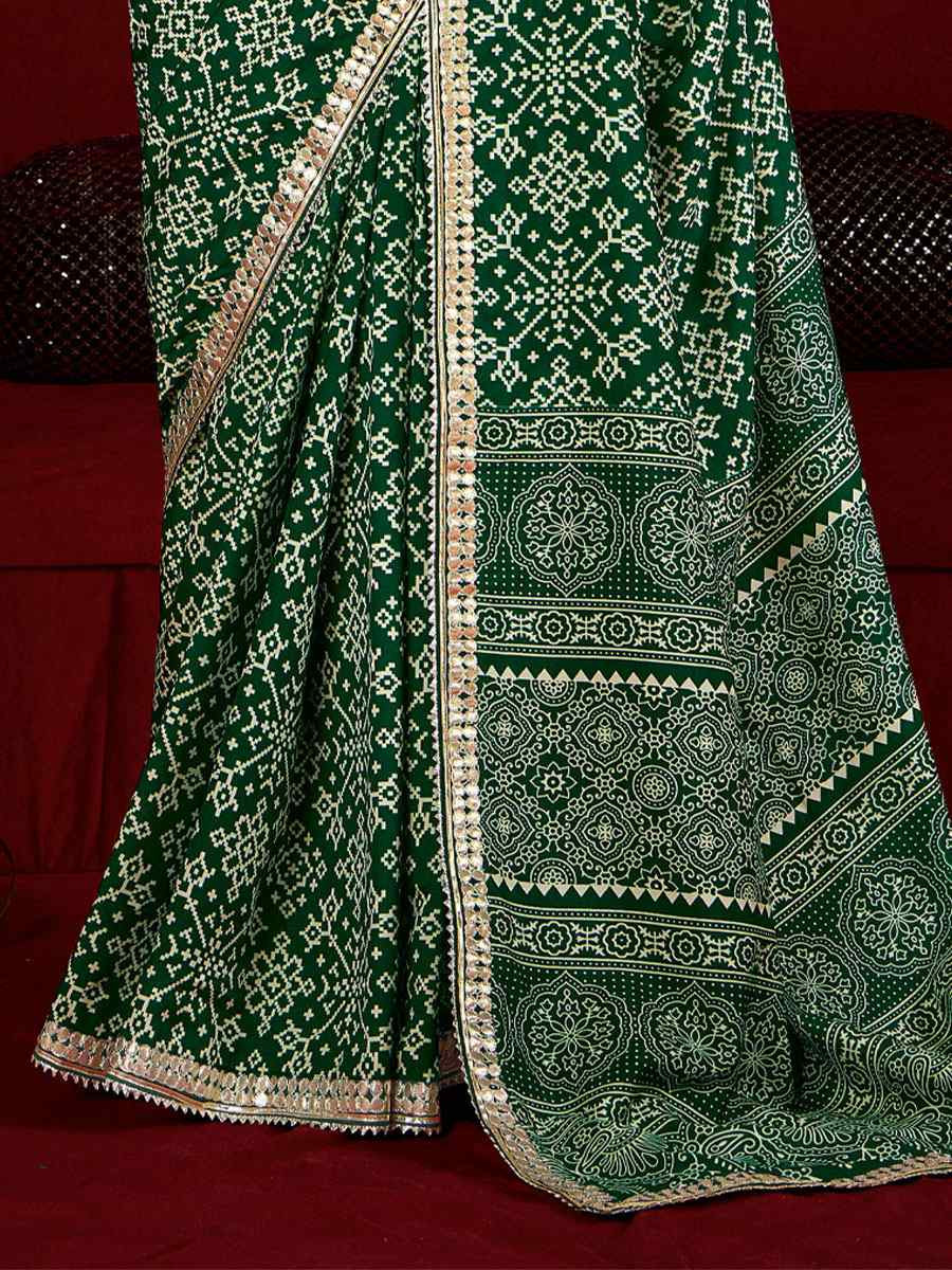 Green Velvet Tussar Silk Printed Embroidery Casual Reception Festival Wedding Fancy Classic Style Sarees
