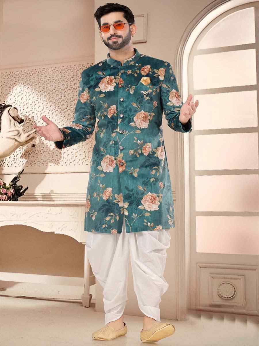 Green Velvet Woven Festival Wedding Kurta