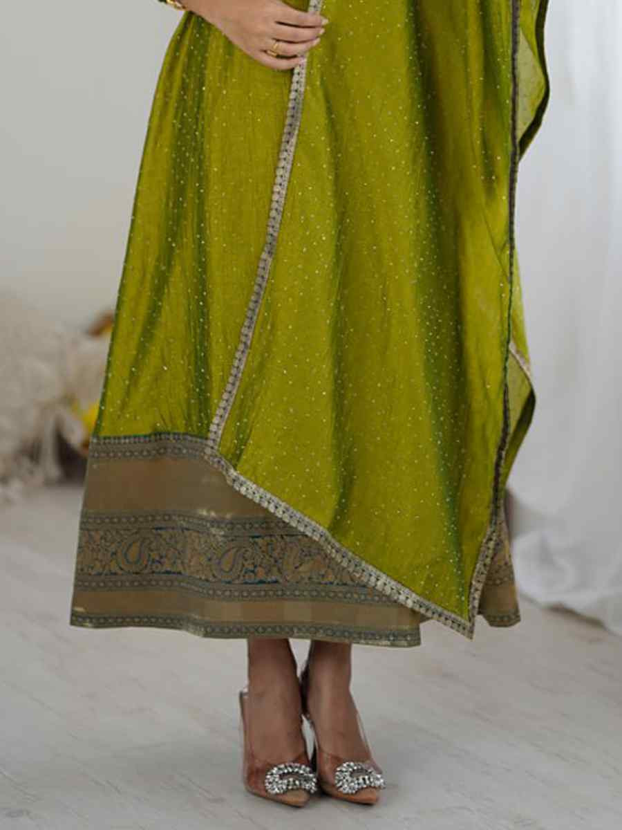 Green Vichitra Silk Embroidered Festival Casual Gown Women Wear