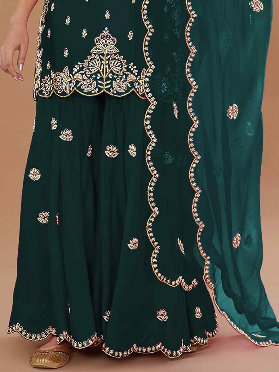Green Vichitra Silk Embroidered Festival Wedding Palazzo Pant Salwar Kameez