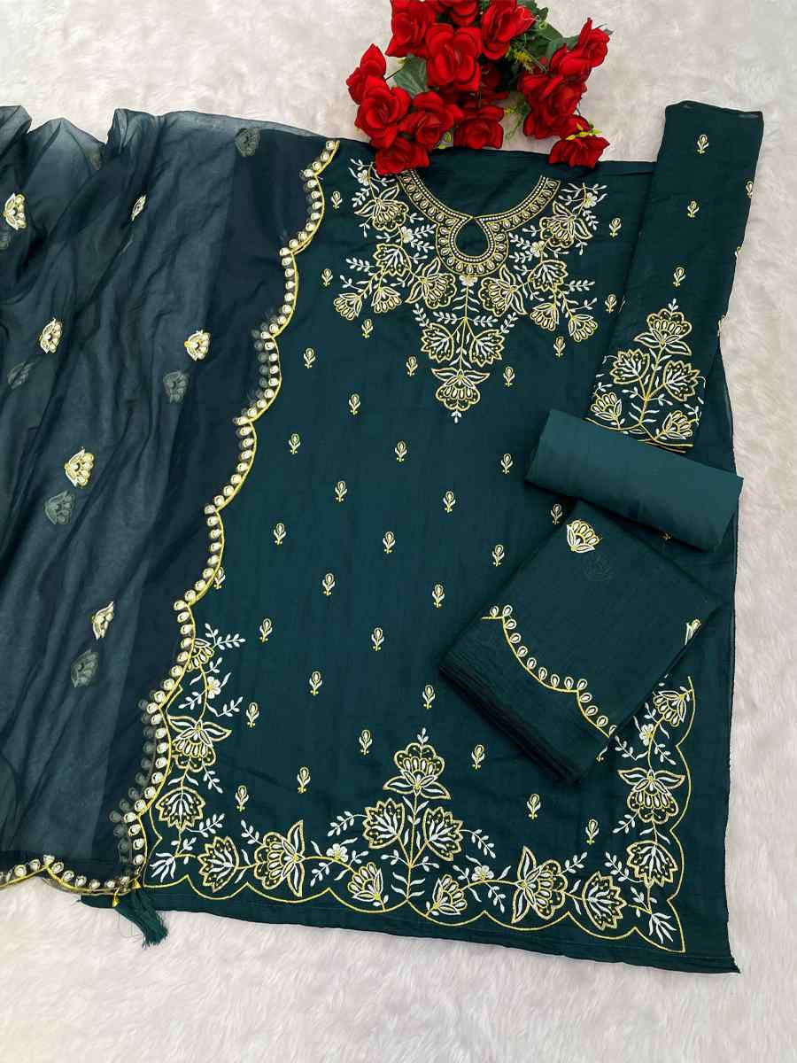 Green Vichitra Silk Embroidered Festival Wedding Palazzo Pant Salwar Kameez